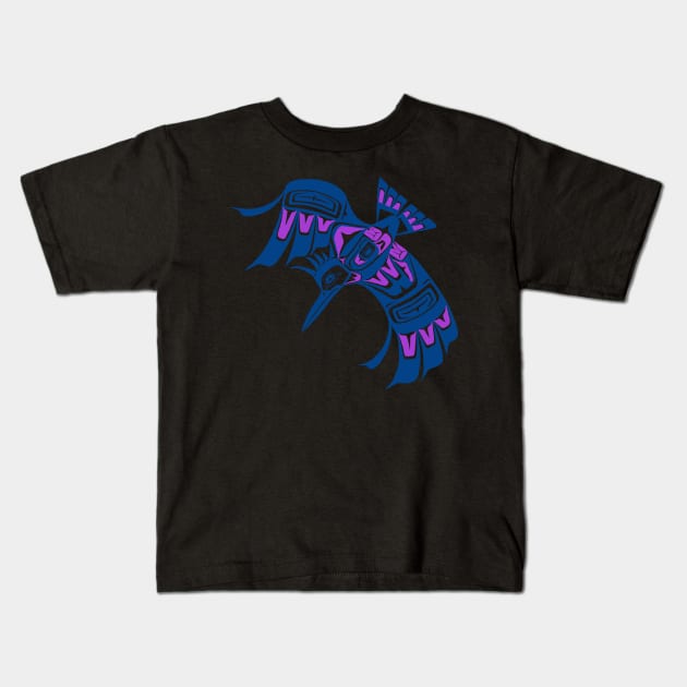 Tribal Kingfisher, PNW style Kids T-Shirt by Featherlady Studio